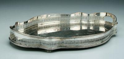 Silver plated tray, cartouche form,