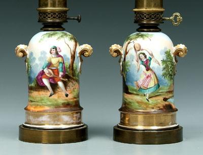 Pair porcelain lamps: hand painted
