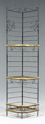 Brass and iron corner baker's rack,