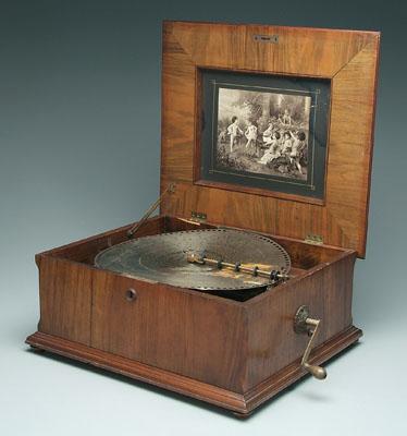 Polyphon music box, lid with inlaid