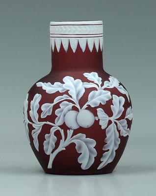 Cameo glass vase, white floral and fruit