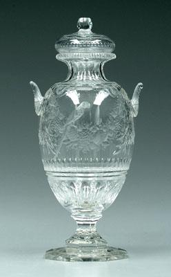 Intaglio cut glass lidded urn  941c8