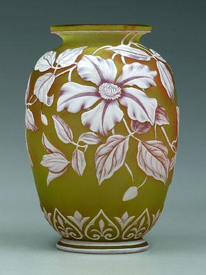 Tricolor cameo glass vase, white and