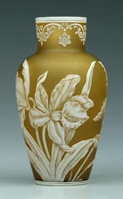 Cameo glass vase, orchid decoration