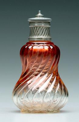 French glass bottle, threaded pewter