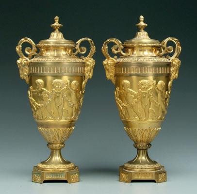 Pair bronze dor urns scrolled 94207