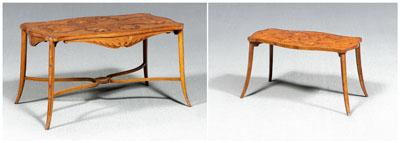 Two marquetry inlaid satinwood tables: