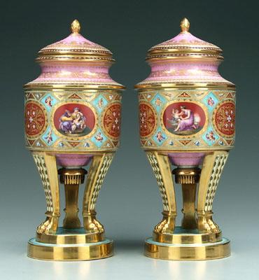 Pair Royal Vienna lidded urns: