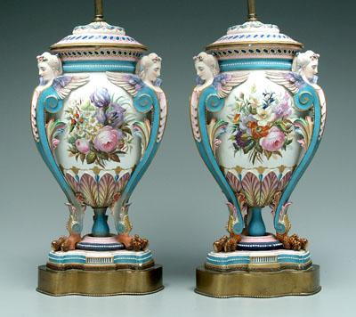 Pair bisque lamps hand painted 94257