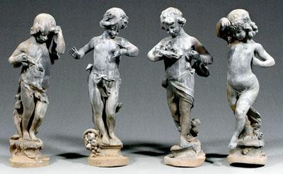 Set of four lead garden figures: each