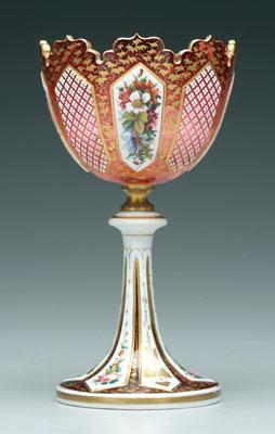 Cased glass compote, goblet form, white