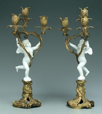 Pair rococo style candelabra: bronze