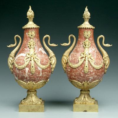 Pair bronze mounted marble urns  94286