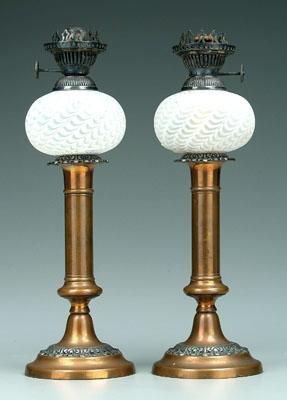 Two satin glass peg lamps: white