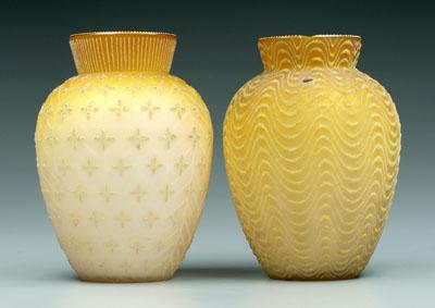 Two mother of pearl coralene vases  942cb