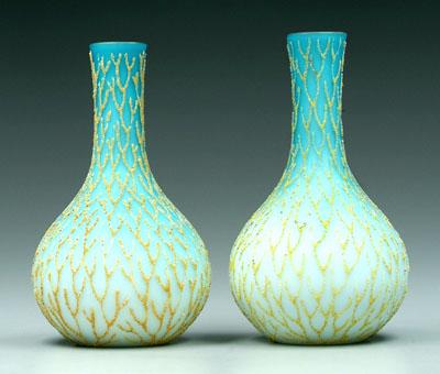 Pair coralene satin glass vases  942cc