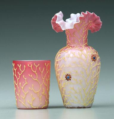 Coralene vase, tumbler: pink herringbone