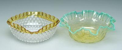 Two glass bowls: frosted hobnail, clear