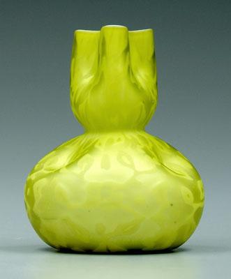 Mother-of-pearl satin glass vase, pinched