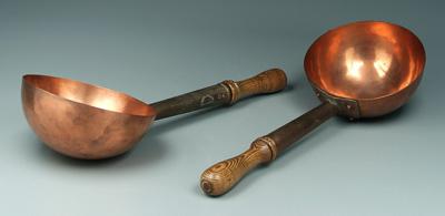 Two Beyer copper ladles: each hemispheric,