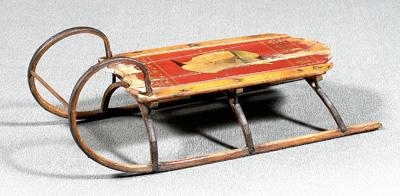 Sled, old paint with sailing vessel