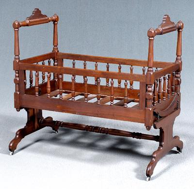 Victorian walnut cradle, shaped