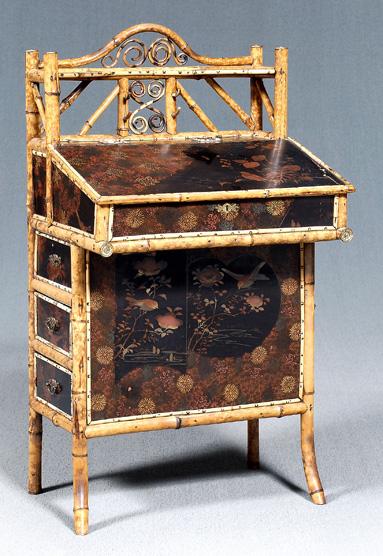 Lacquer and bamboo writing desk, lift