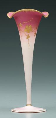 Peachblow lily vase, gilded rim above