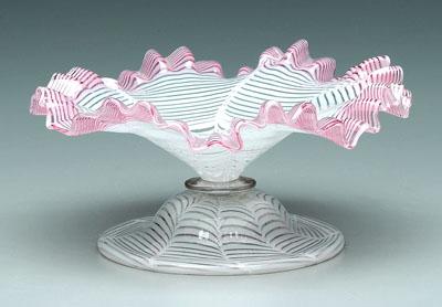 Cane work glass compote, ruffled