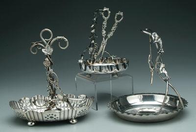 Silver plated grape stands, scissors:
