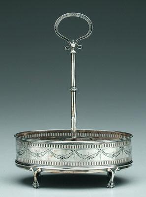 English silver cruet stand, oval,