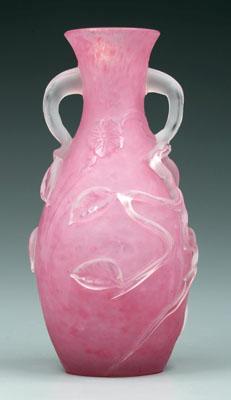 Steuben rose quartz urn, frosted