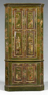 Green japanned paneled corner cupboard 93f84