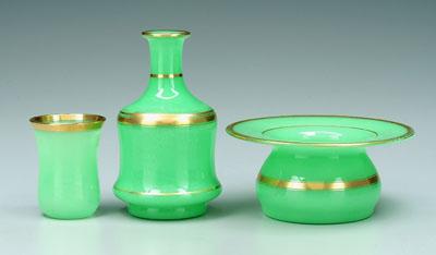 Green glass tumble top and bowl: