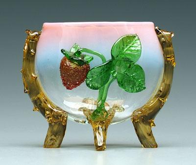 Glass overlay footed vase strawberries 93fac