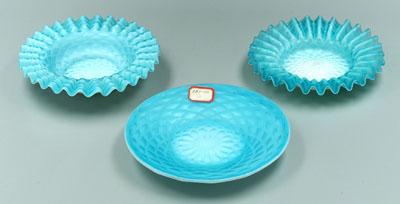 Three blue mother-of-pearl dishes,