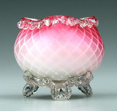 Satin glass footed bowl, cranberry