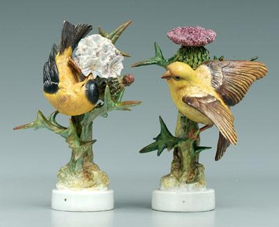 Two Doughty bird figurines: goldfinches