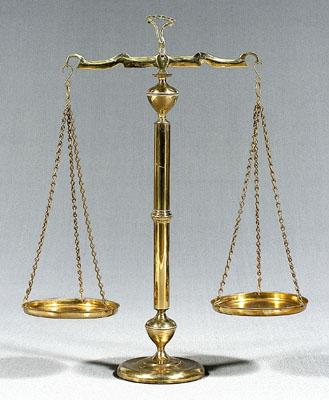 Floor model brass balance scales,