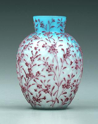 Coralene mother-of-pearl vase, blue