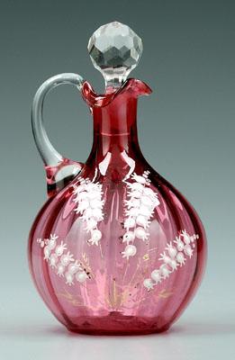 Decorated cranberry cruet, clear glass