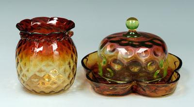 Three pieces amberina vase with 94049
