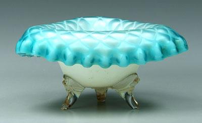 Satin glass footed dish blue diamond 94064