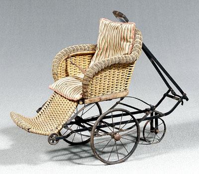 Wicker pull type doll carriage,