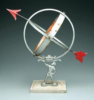 Metal armillary, painted copper, iron