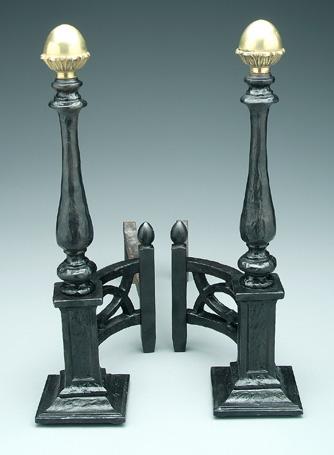 Pair cast iron and brass andirons  944bb