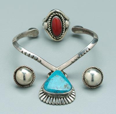 Lewis Lomay bracelet, ring, both sterling