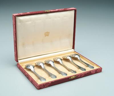 Six French silver spoons: rounded