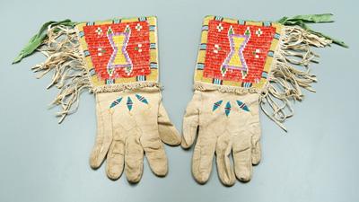 Pair quillwork and beaded gauntlets: