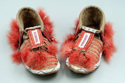 Pair quilled and beaded moccasins: